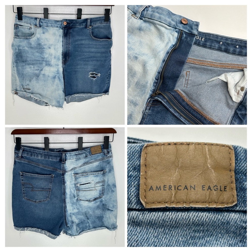 American Eagle Women’s 18 Distressed Denim Shorts Two Tone Bleach Split Raw Hem